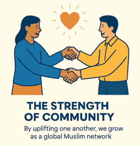 muslim-community-support-go-muslim Two Muslims shaking hands, symbolizing the strength of community and mutual support within the global Muslim network.
